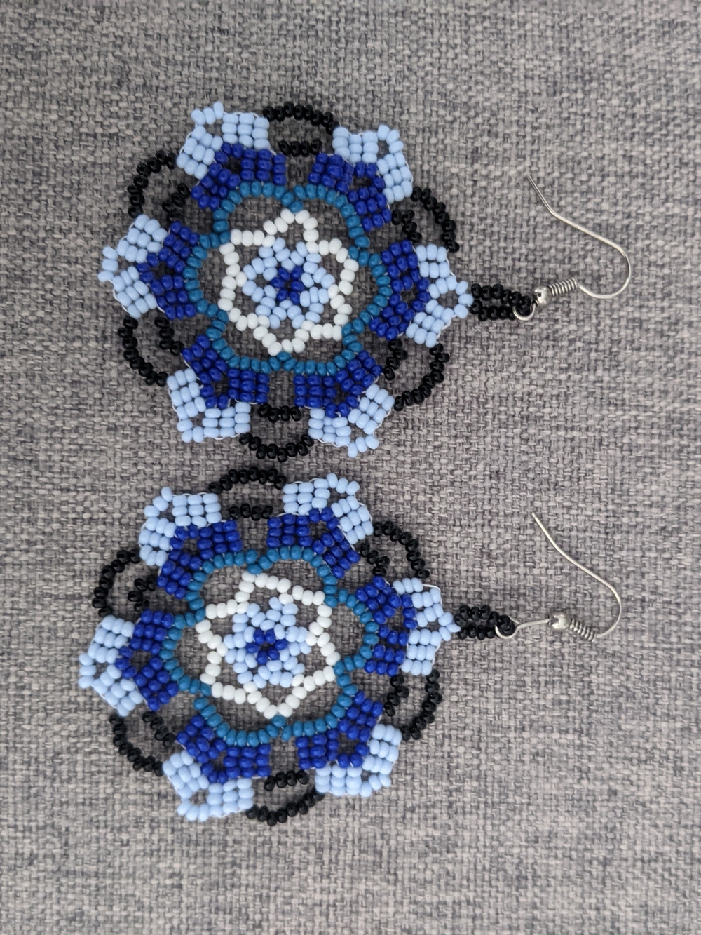 Handmade Blue Floral Seed Bead Drop Earrings - Women Jewelry - Picture 2 of 4